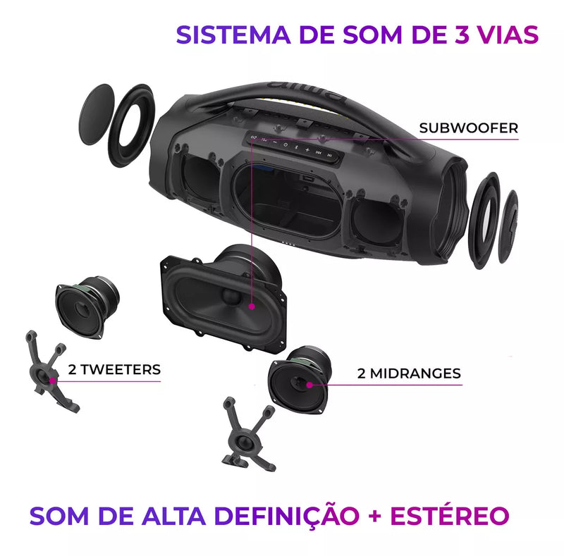 Caixa de Som Boombox Plus AIWA BBS-01-LBL 200W Bluetooth 30H IP66 USB RGB