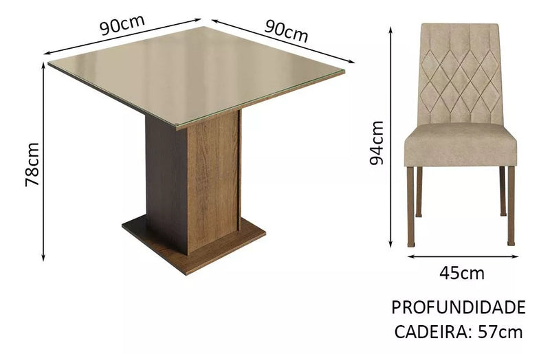 Sala Jantar Estofada Mesa Tampo Vidro 4 Cadeiras Madesa Anaju Rci Cor Rustic/Crema/Imperial MDJA0401387GSIM (cópia)
