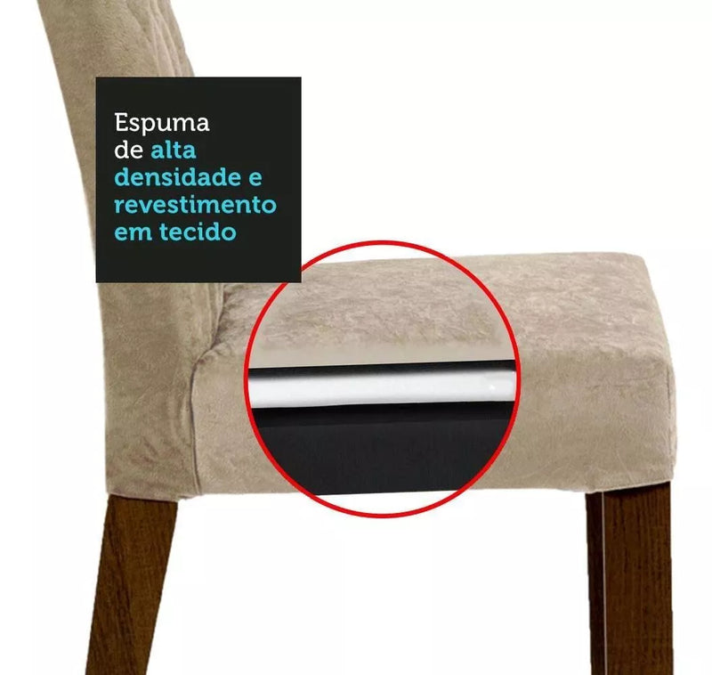 Sala Jantar Estofada Mesa Tampo Vidro 4 Cadeiras Madesa Anaju Rci Cor Rustic/Crema/Imperial MDJA0401387GSIM (cópia)