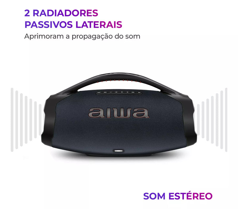 Caixa de Som Boombox Plus AIWA BBS-01-LBL 200W Bluetooth 30H IP66 USB RGB