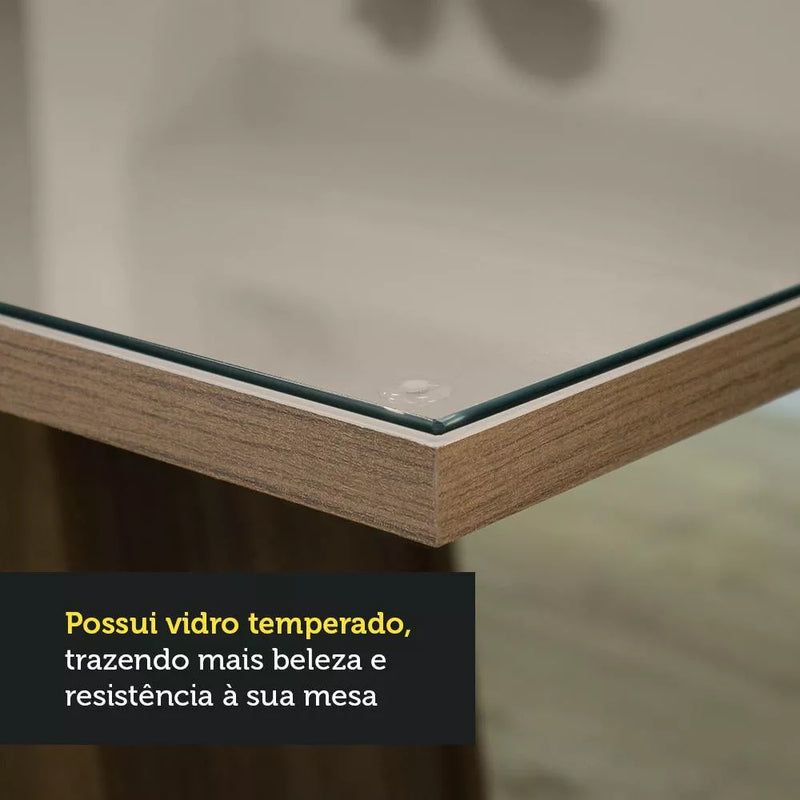 Sala Jantar Estofada Mesa Tampo Vidro 4 Cadeiras Madesa Anaju Rci Cor Rustic/Crema/Imperial MDJA0401387GSIM (cópia)