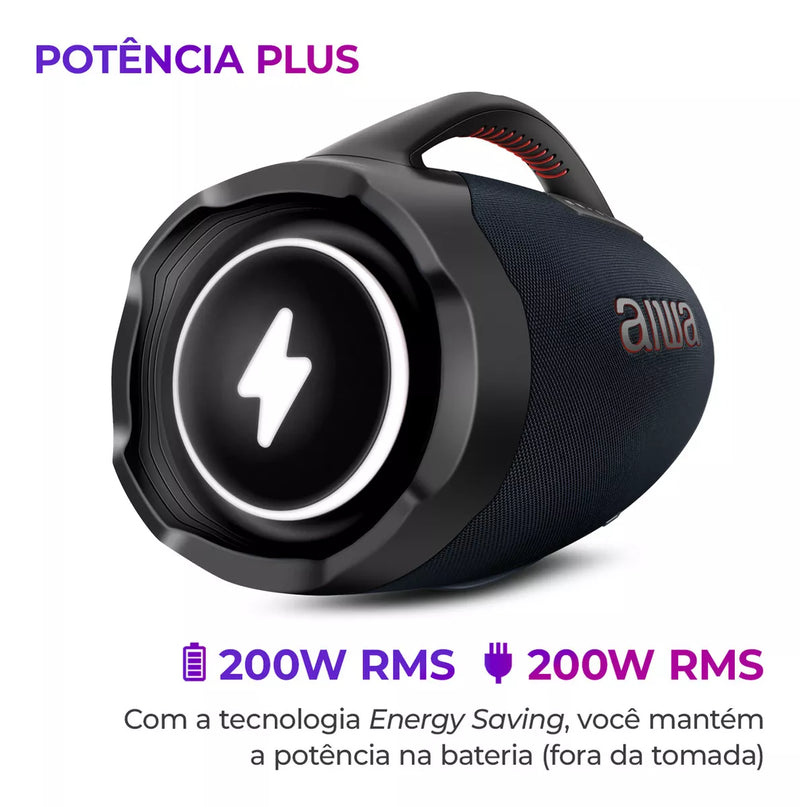 Caixa de Som Boombox Plus AIWA BBS-01-LBL 200W Bluetooth 30H IP66 USB RGB