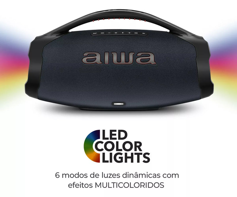 Caixa de Som Boombox Plus AIWA BBS-01-LBL 200W Bluetooth 30H IP66 USB RGB