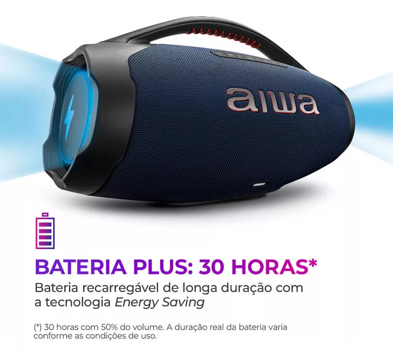 Caixa de Som Boombox Plus AIWA BBS-01-LBL 200W Bluetooth 30H IP66 USB RGB