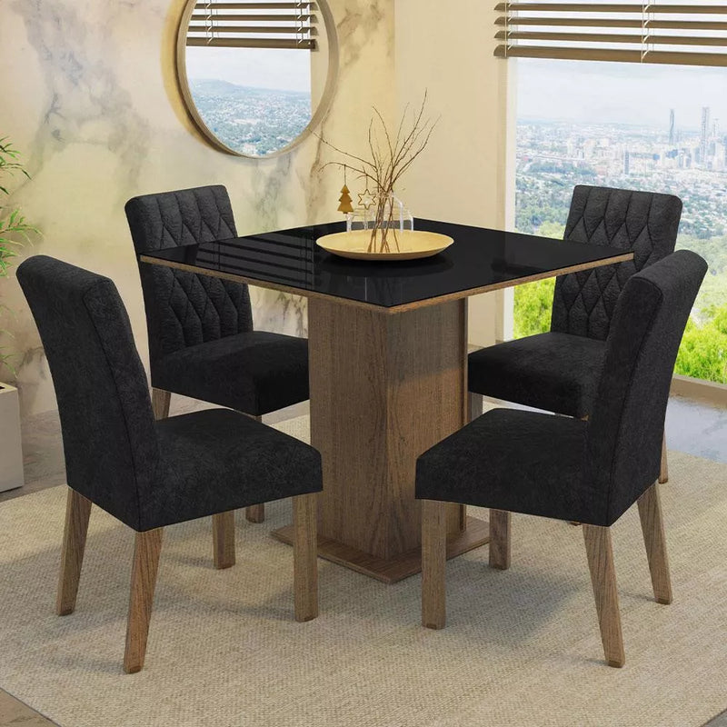 Sala Jantar Estofada Mesa Tampo Vidro 4 Cadeiras Madesa Anaju Rci Cor Rustic/Crema/Imperial MDJA0401387GSIM (cópia)
