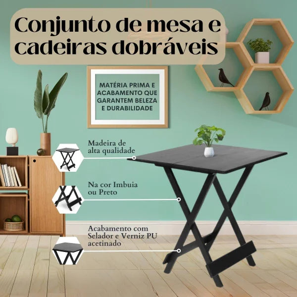 Conjunto Dobrável 70x70 Com 4 Cadeiras Estofadas LP